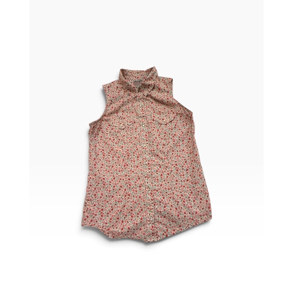 Wrangler Womens Sleeveless Western Shirt Floral Ditsy Pearl Snap Pink Red Small